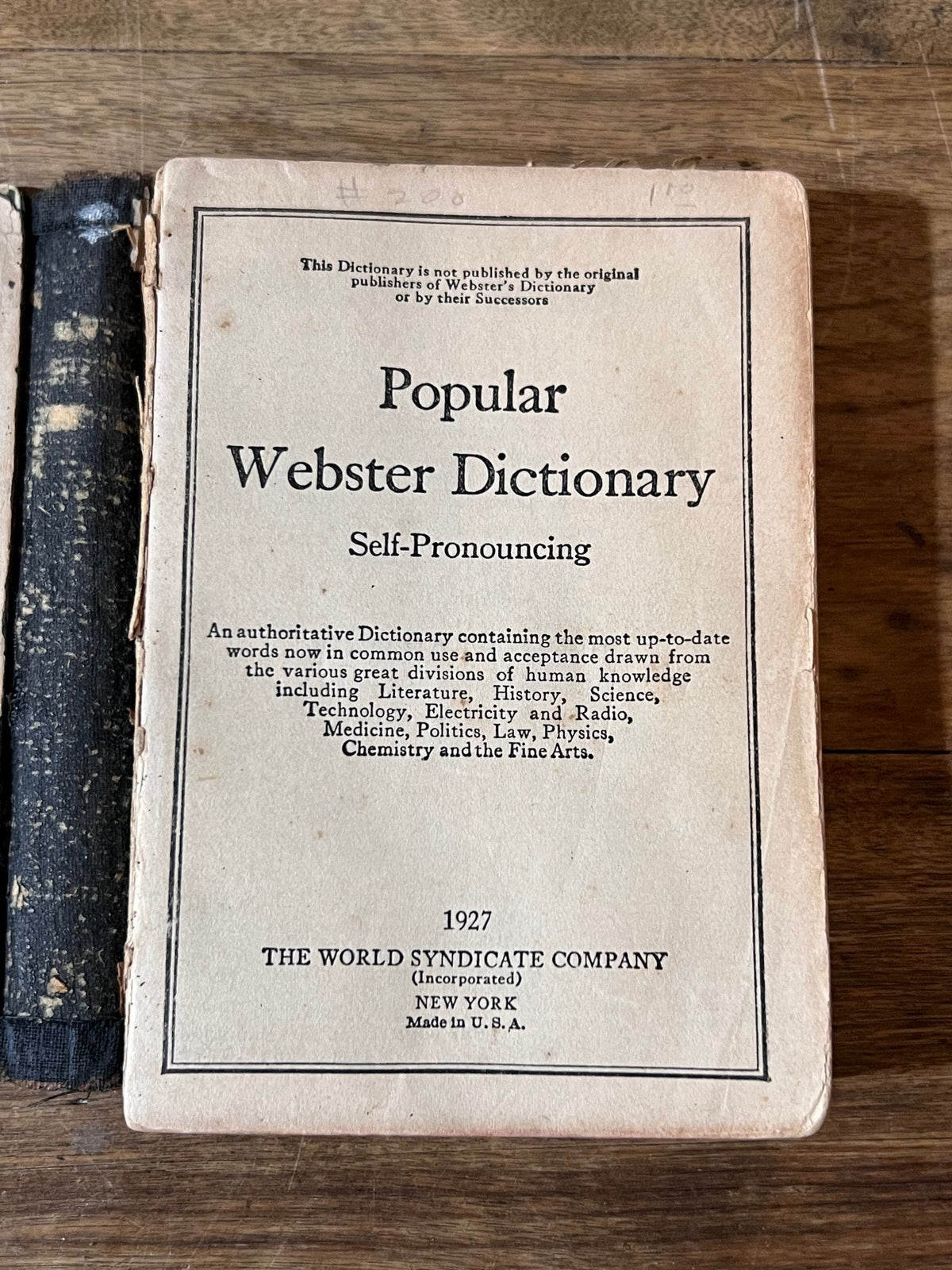 1927 - The New Popular Pocket Webster Dictionary Book 