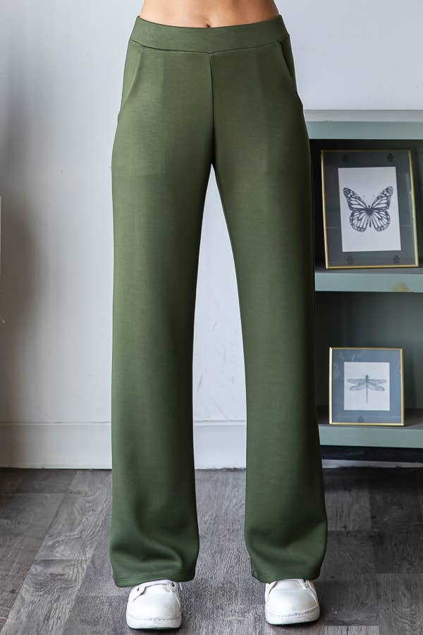Solid Modal Tech Elastic Waist Pants with Pockets P5770: Olive