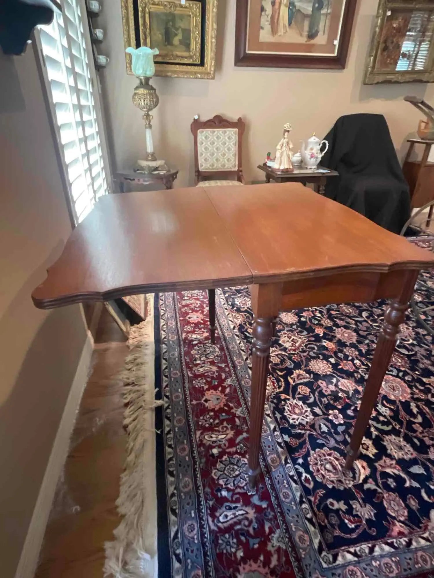 Antique Mahogany Flip-Top Console Table — Transformable Dining / Game Table