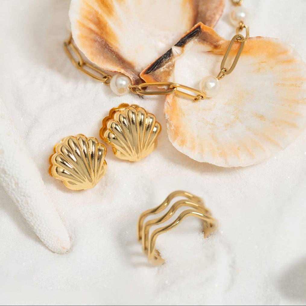 18K Gold PVD Station Glass Pearl Paperclip Chain Bracelet: Gold WJW