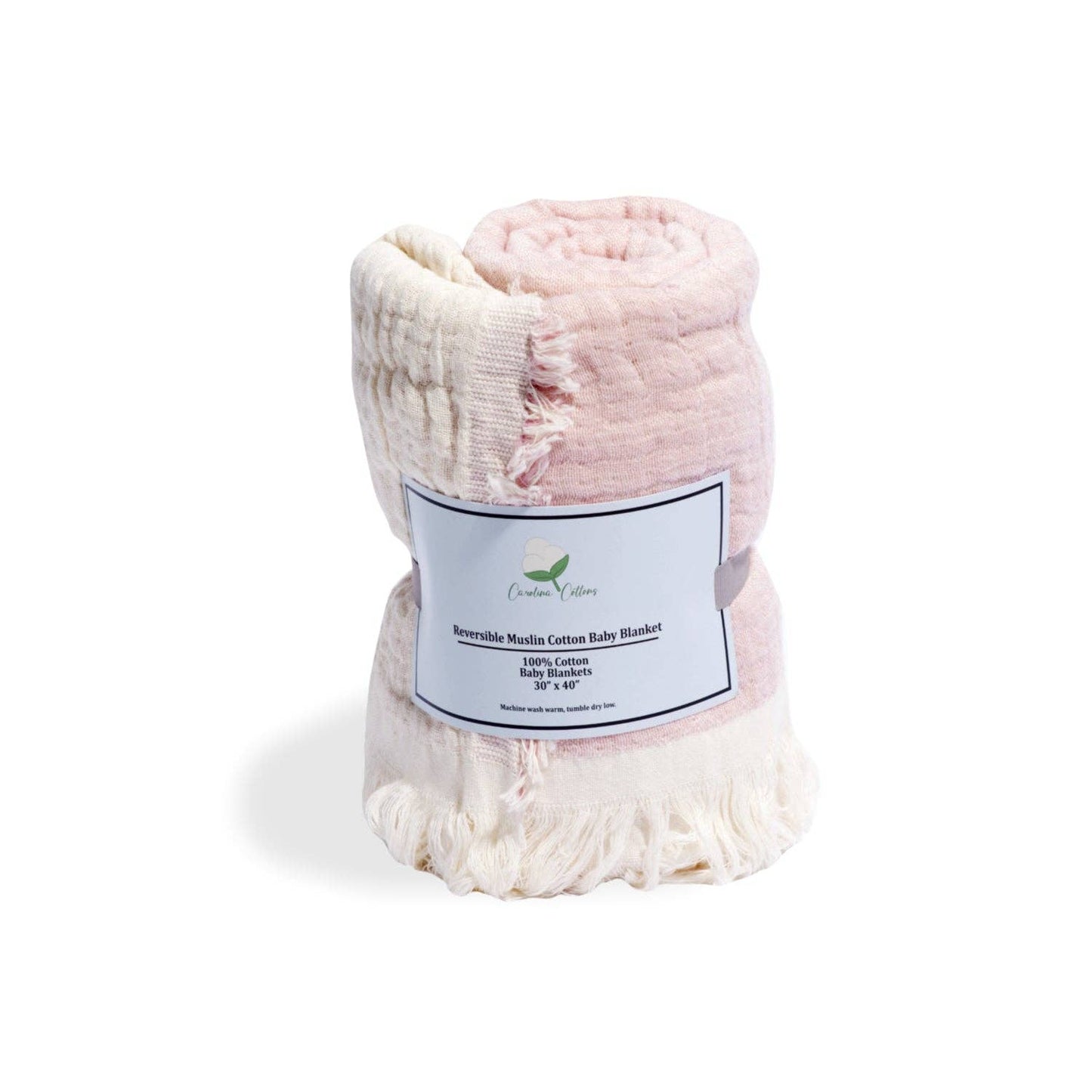 100% Cotton Reversible Muslin Baby Blankets: Pink