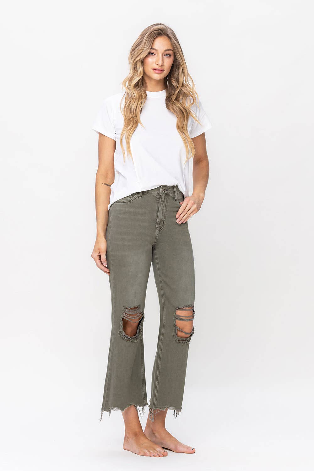 90'S Vintage Super High Rise Crop Flare Jeans - 28