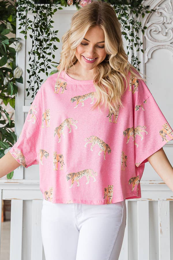 Tiger Print TriBlend Women's Knit Top: Vintage Fuchsia