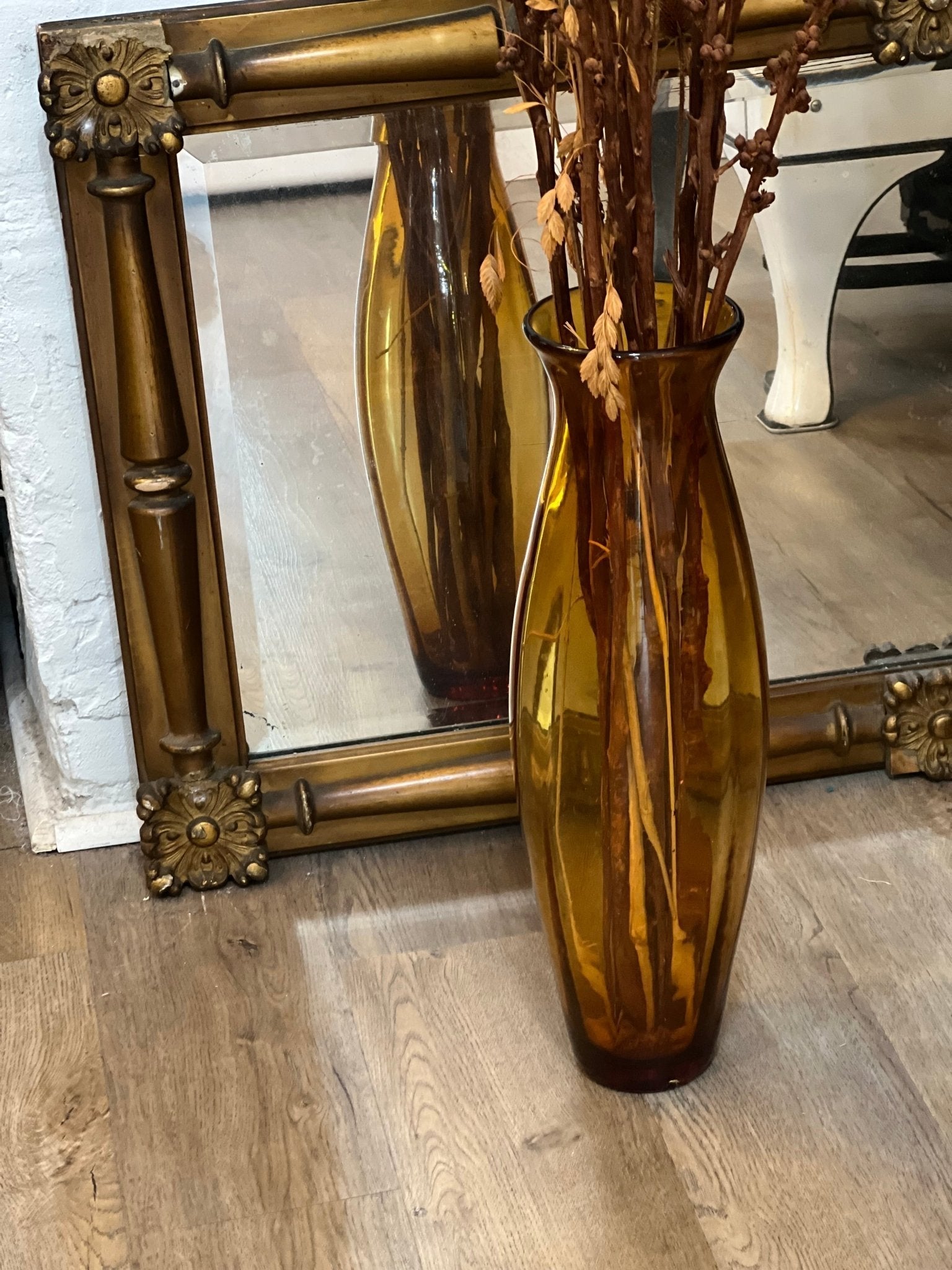 20" Amber Vase with Dried Floral Stalks - The Mustard Seed Collection, The Seed