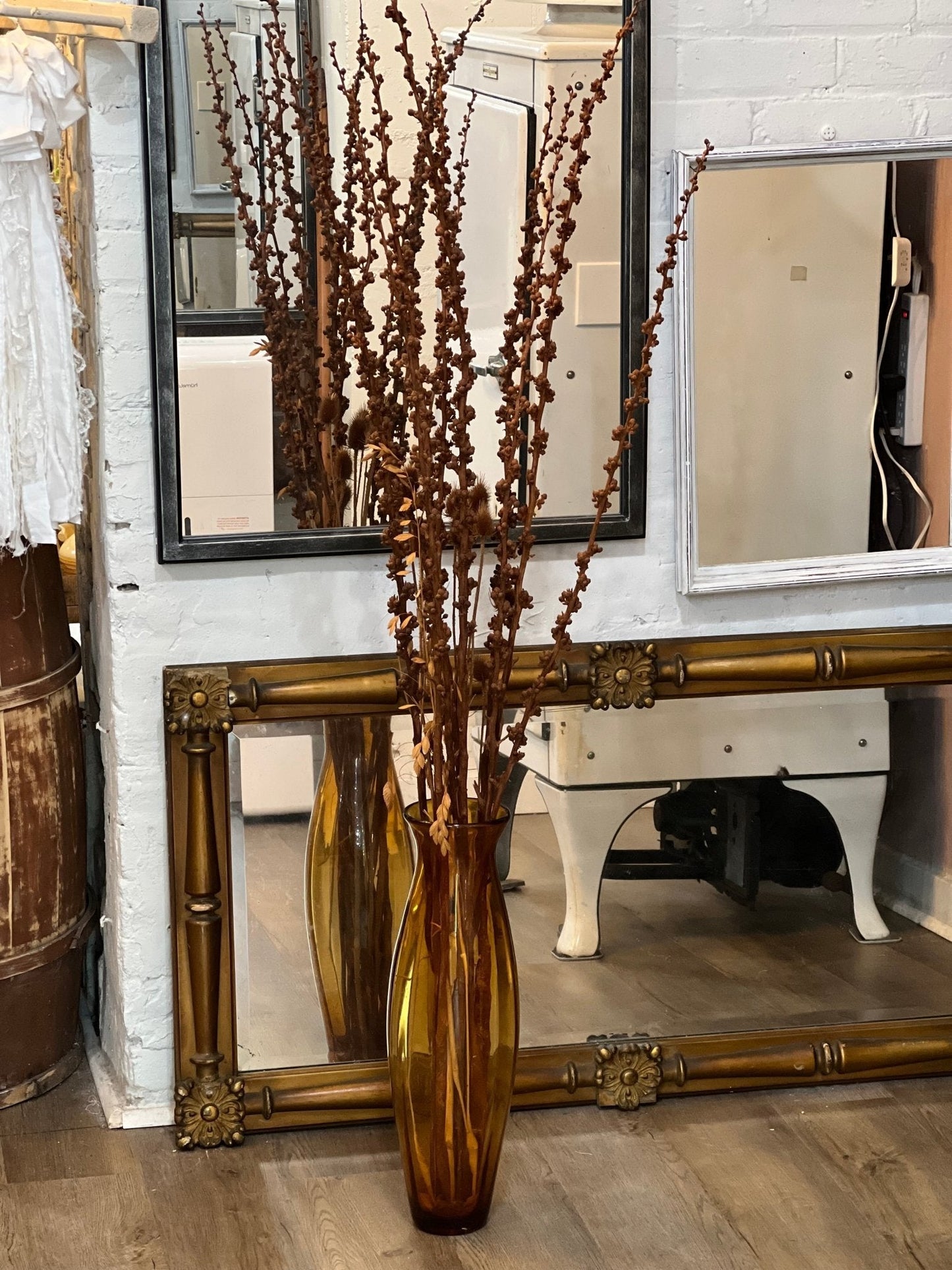 20" Amber Vase with Dried Floral Stalks - The Mustard Seed Collection, The Seed