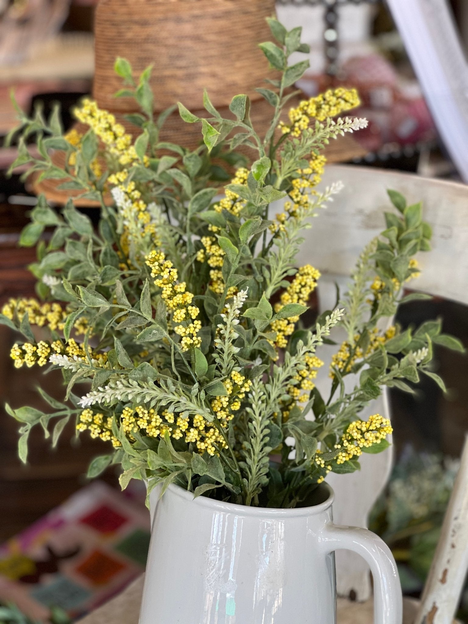 20" Yellow & Green Leaf Floral Sprig - The Mustard Seed Collection, The Seed