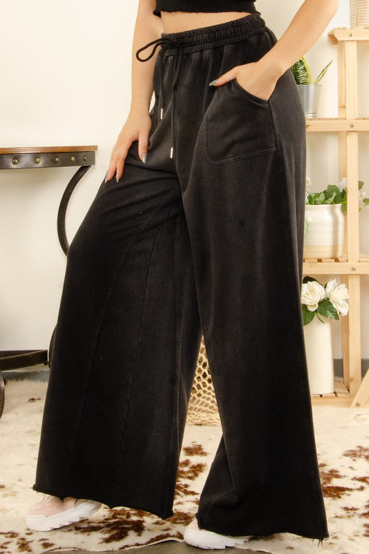 MINERAL-WASHED BIG FRONT POCKETS LOUNGE PANTS Large Extra Large