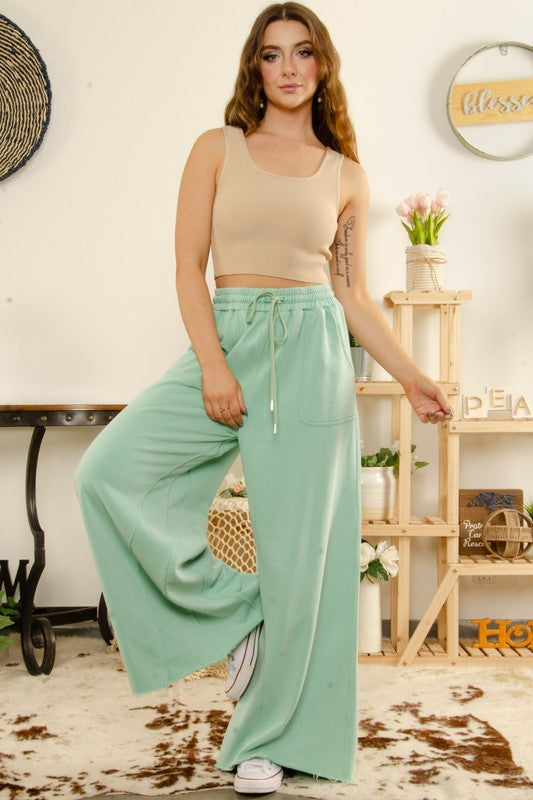 MINERAL-WASHED BIG FRONT POCKETS LOUNGE PANTS Medium Large