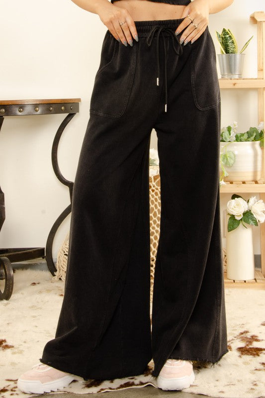 MINERAL-WASHED BIG FRONT POCKETS LOUNGE PANTS Medium Large