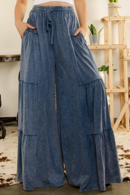 MINERAL WASHED MULIT TIERED SIDE BOHO WIDE LEG