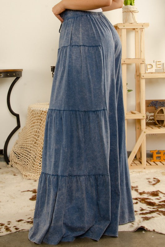 MINERAL WASHED MULIT TIERED SIDE BOHO WIDE LEG