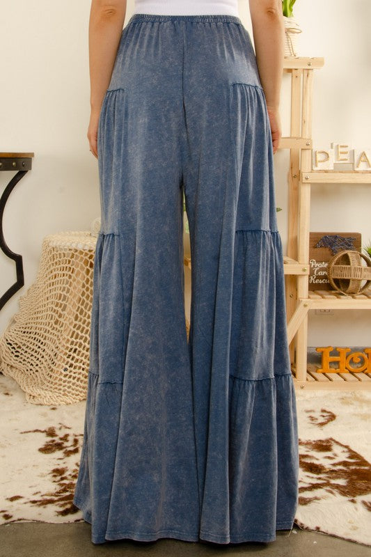 MINERAL WASHED MULIT TIERED SIDE BOHO WIDE LEG