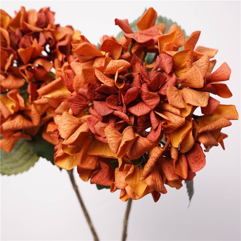24"Lux Designer-Grade Ultra-Realistic Hydrangea–(7"Bloom): Sunset Orange