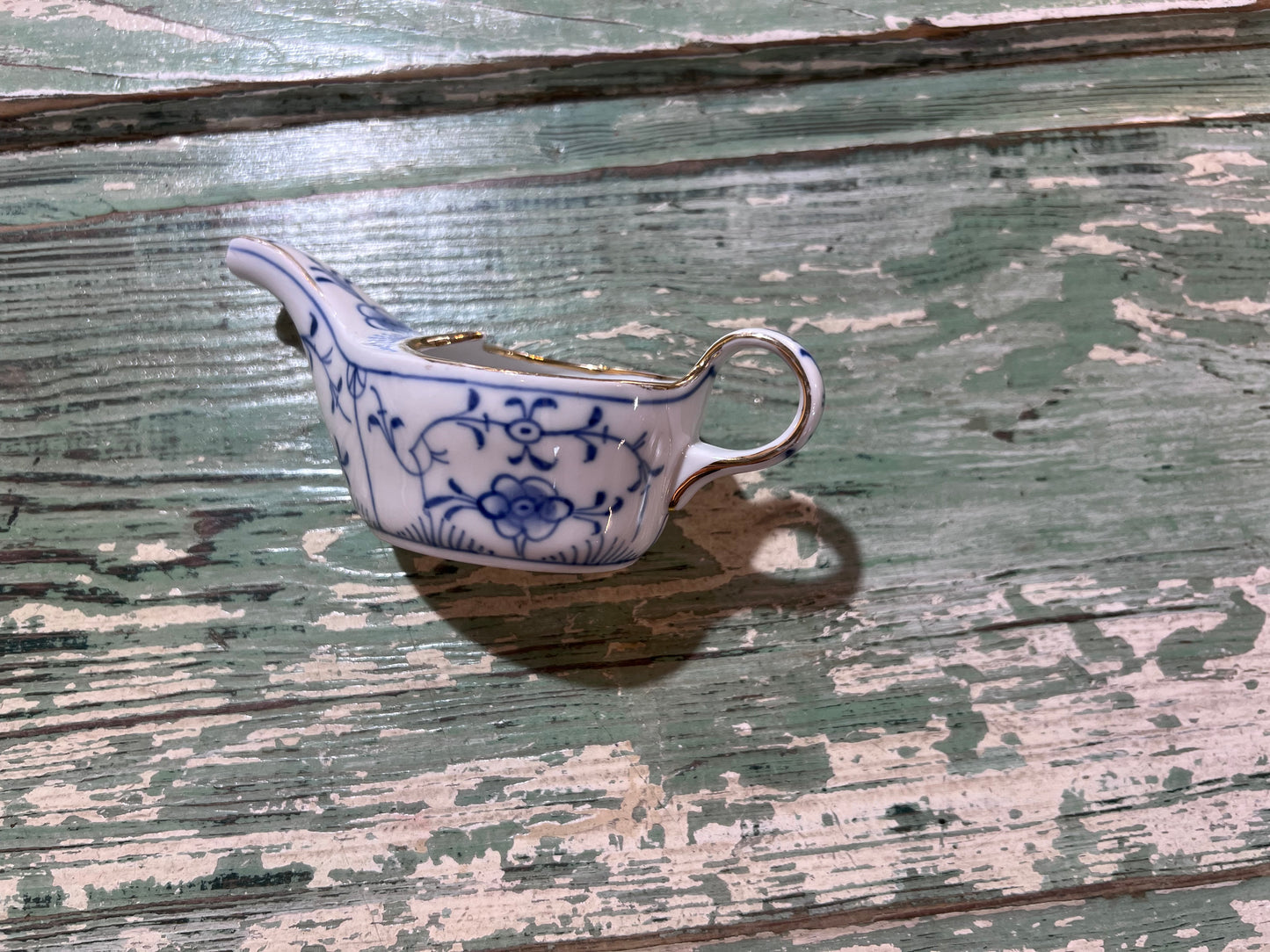 Antique Baby Invalid Feeder Cup Gold Rimmed Blue Florals Porcelain Made in Germany WT&O