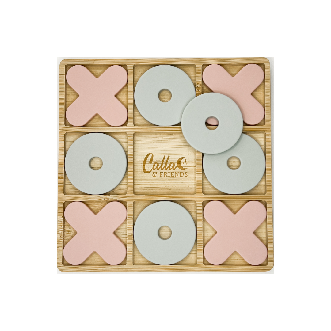 Silicone & Bamboo Tic Tac Toe: Pink/Gray