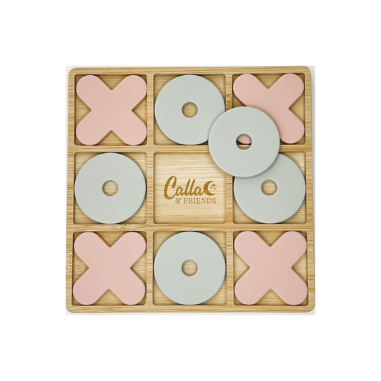 Silicone & Bamboo Tic Tac Toe: Pink/Gray
