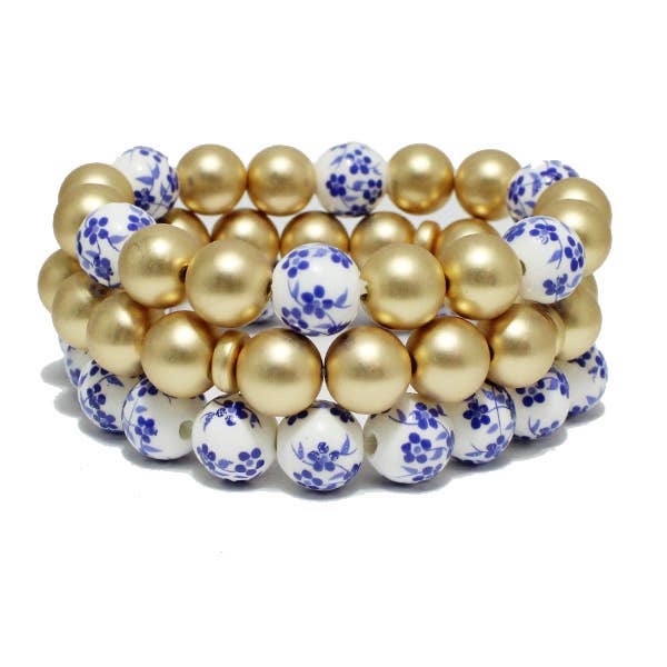 Porcelain Ceramic Multi Layered Stretch Bracelet : MAT GOLD / ONE SIZE