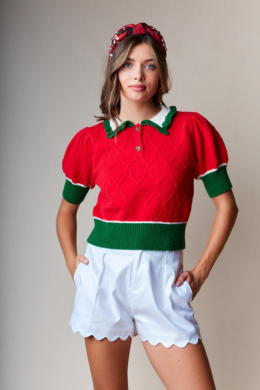 Holiday Cheer Knit Polo Sweater