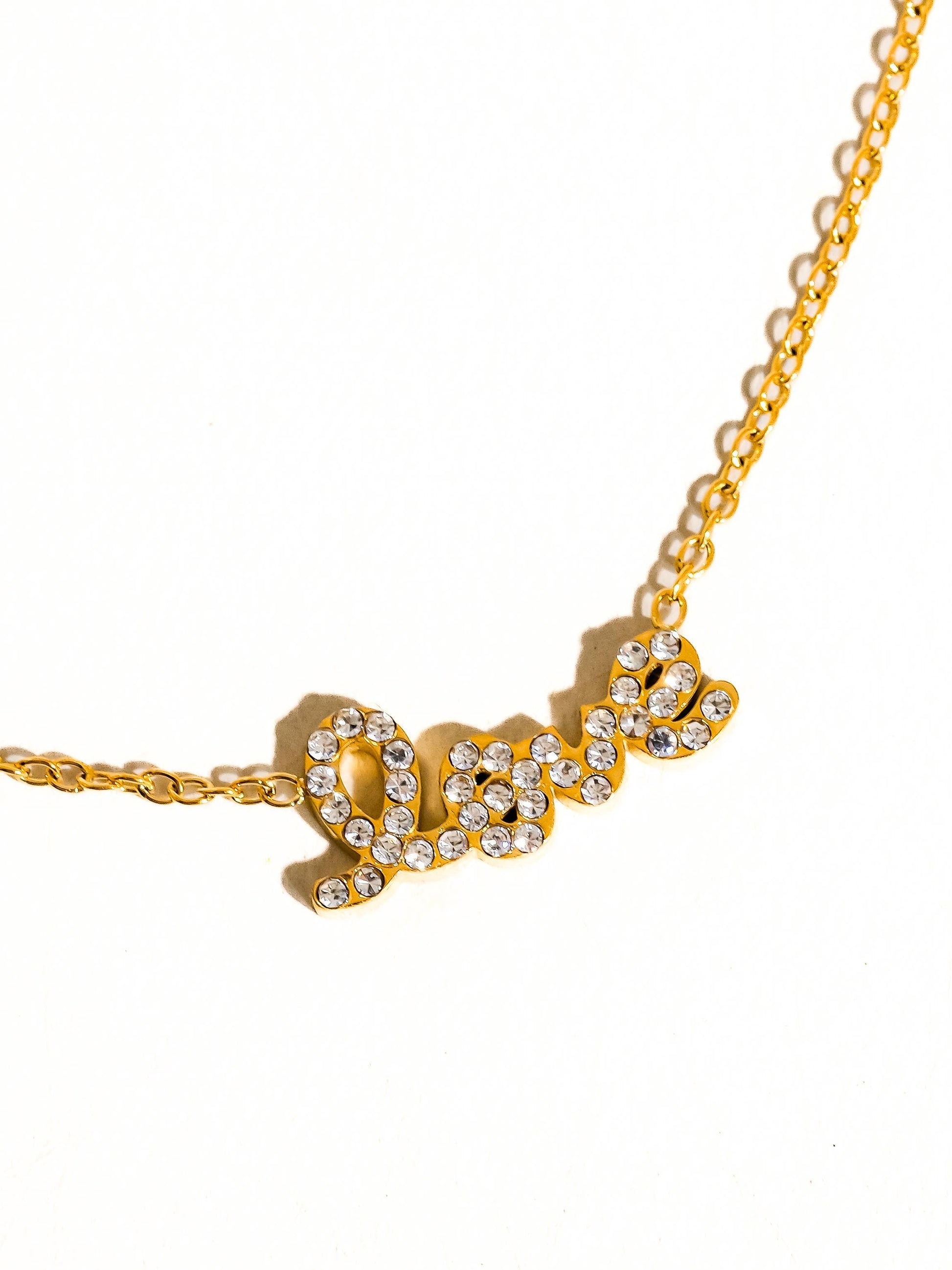 LOVE 18K Gold Non-Tarnish Love Letter Necklace: Amour-Gold