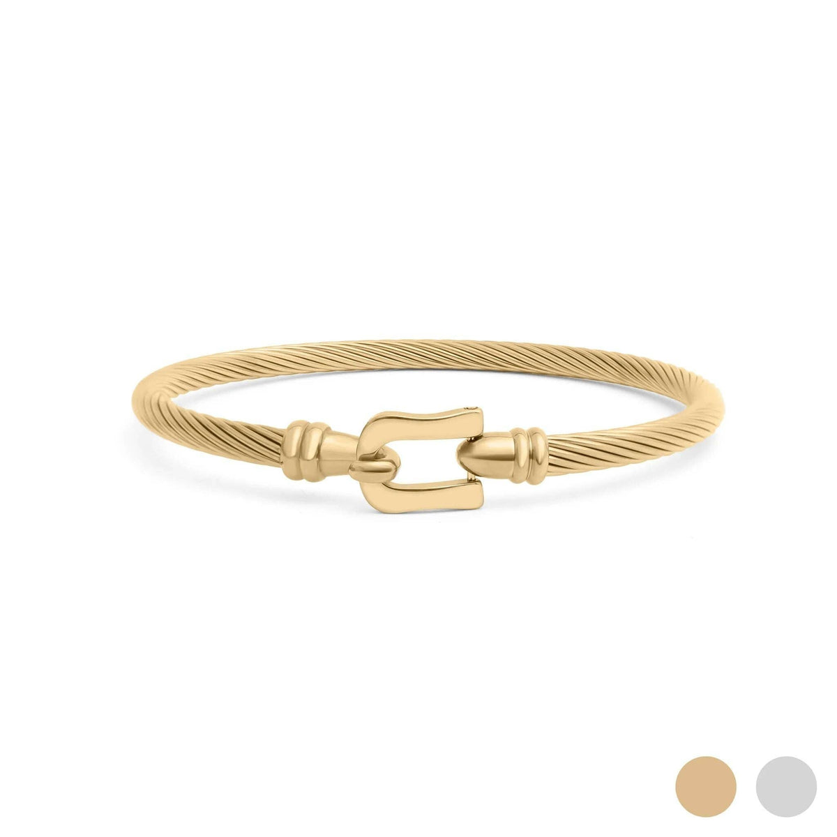 18K Gold PVD Stainless Steel Buckle Clasp Bangle Bracelet: Stainless WJW