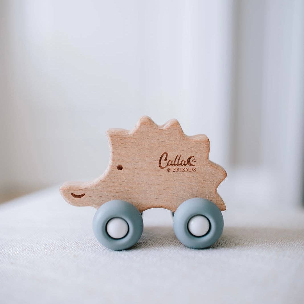 Hedgehog Silicone & Beechwood Teether Toy: Petal Pink
