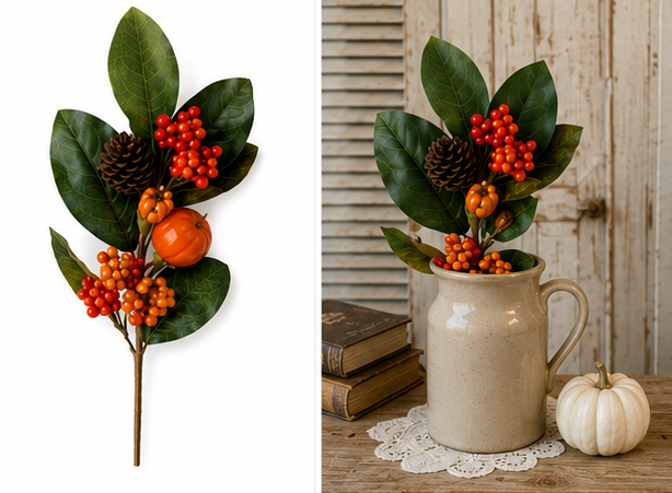 Autumn Pumpkin, Berry & Magnolia Leaf Spray Lancaster & Vintage