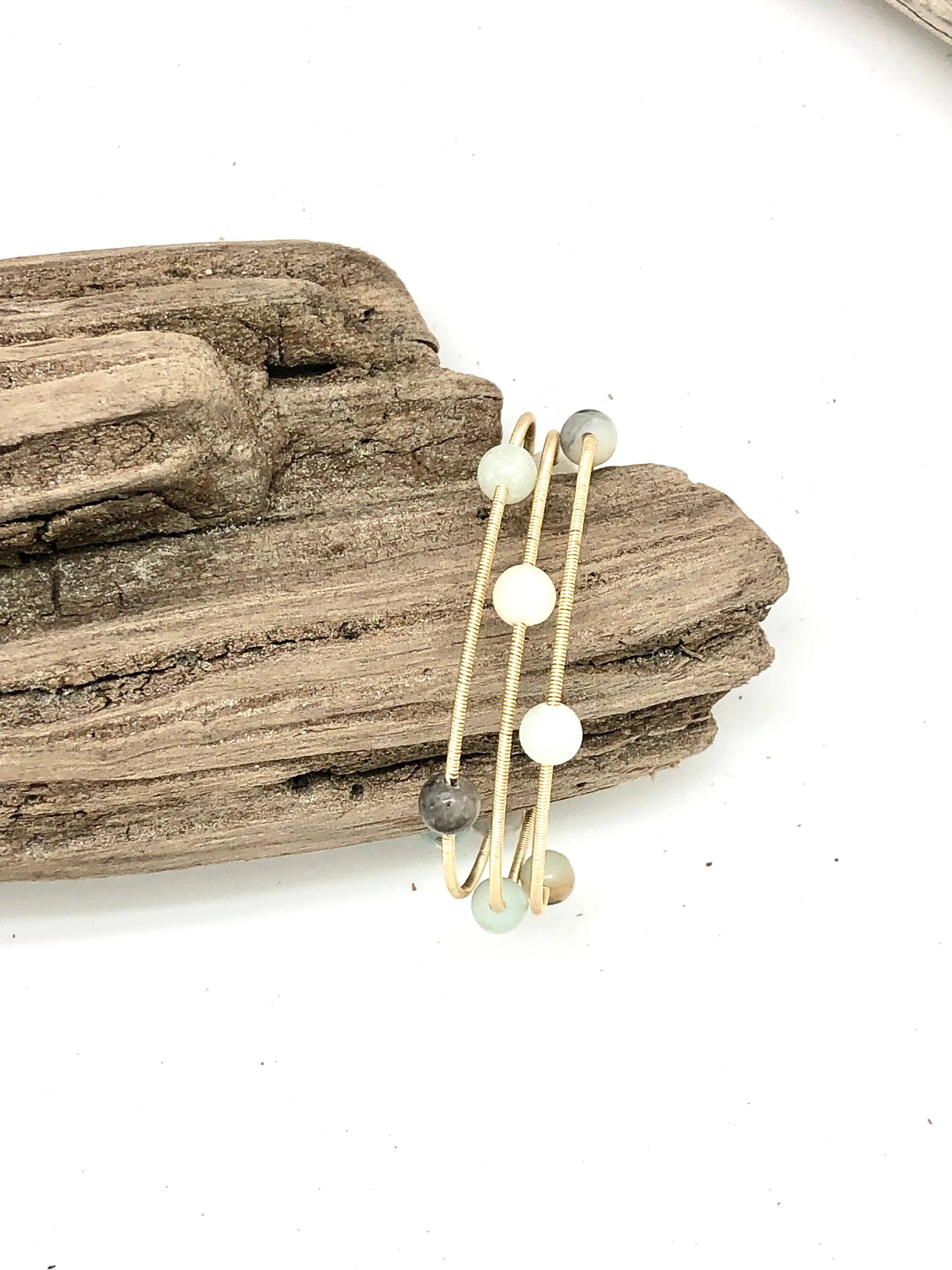 Bracelet Gold Wire Wrap w/ 6mm Amazonite Beads