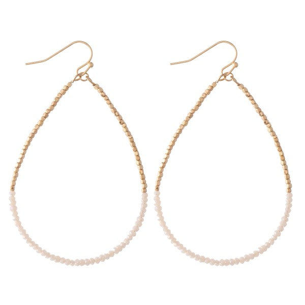 Half & Half Dainty Beaded Teardrop Earrings Natural