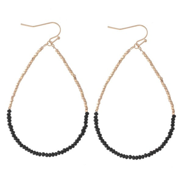 Half & Half Dainty Beaded Teardrop Earrings Black