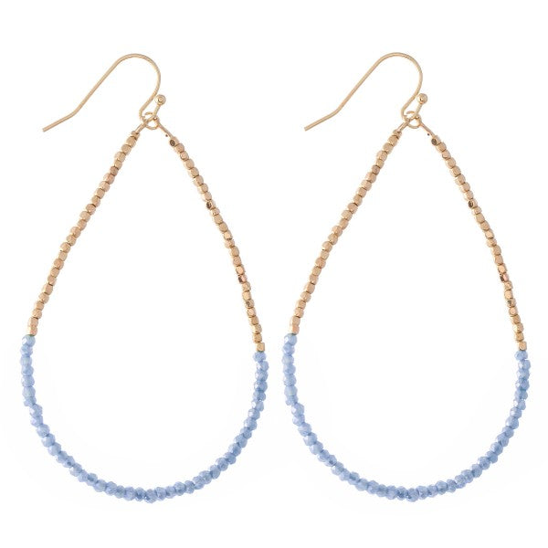 Half & Half Dainty Beaded Teardrop Earrings Blue
