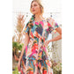 Abstract Printed Smocked Maxi Dress: FUCHSIA
