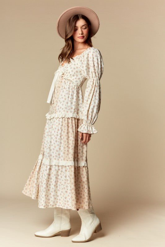 Floral Lace Trim Maxi Dress
