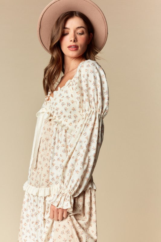 Floral Lace Trim Maxi Dress