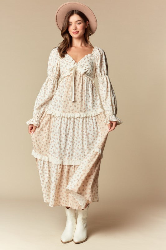 Floral Lace Trim Maxi Dress