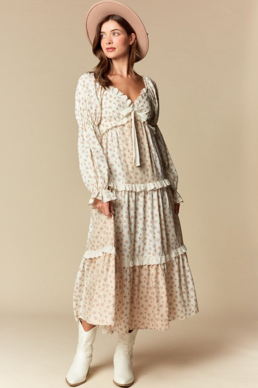 Floral Lace Trim Maxi Dress