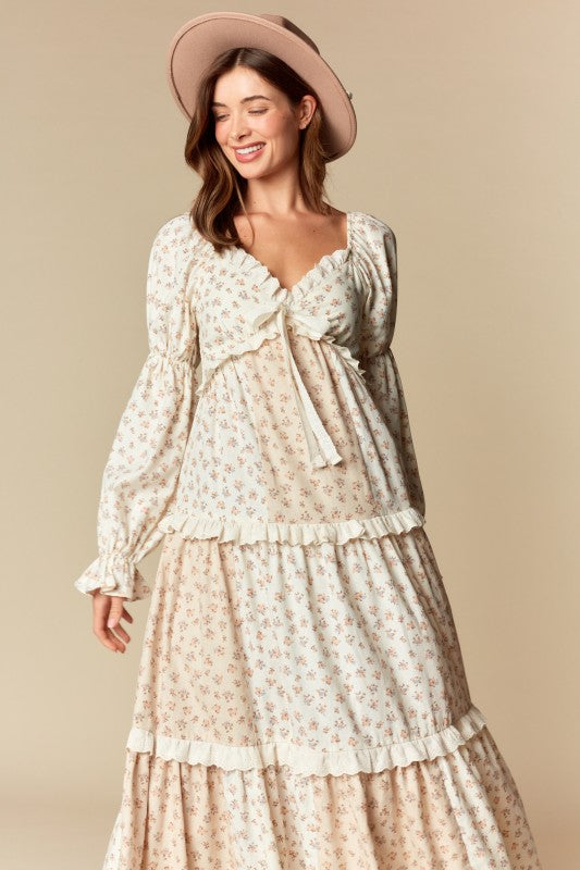 Floral Lace Trim Maxi Dress