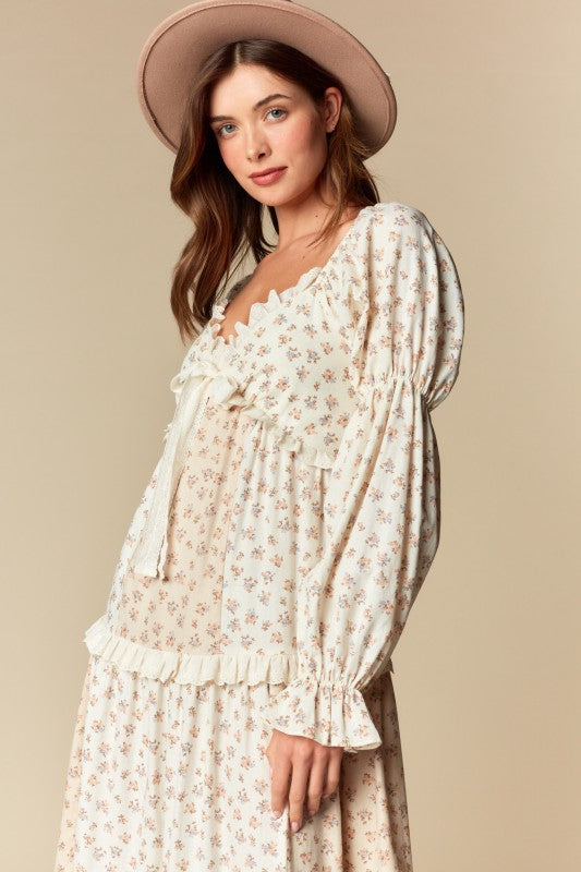 Floral Lace Trim Maxi Dress