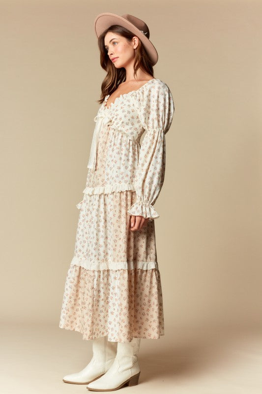 Floral Lace Trim Maxi Dress