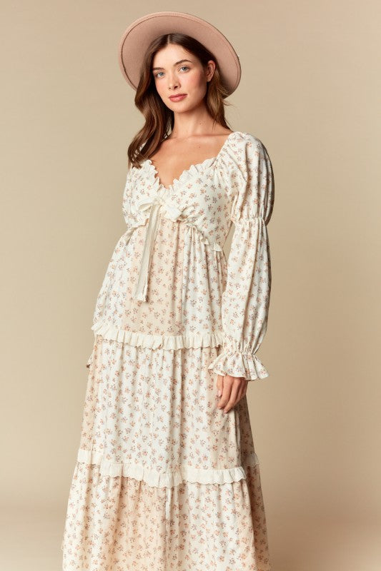 Floral Lace Trim Maxi Dress
