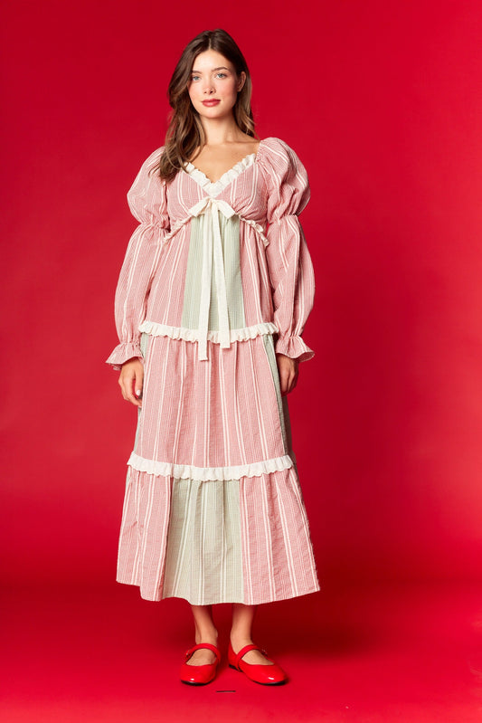 Red & Green Gingham Puff Sleeve Maxi Dress