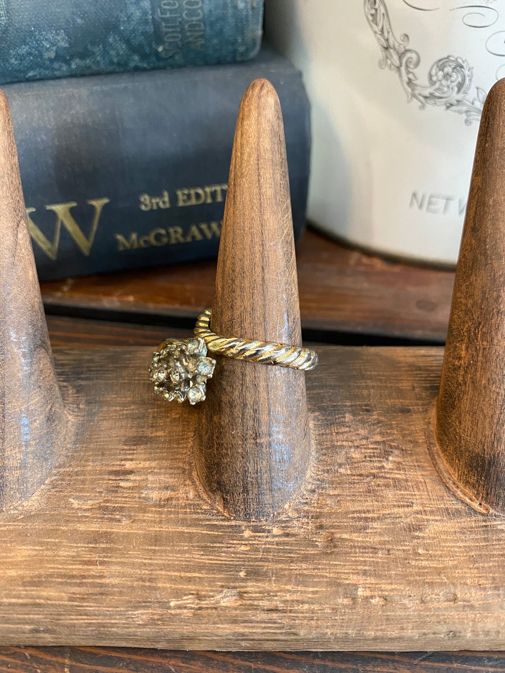 Vintage Costume Gold And Rhinestone Cluster Ring