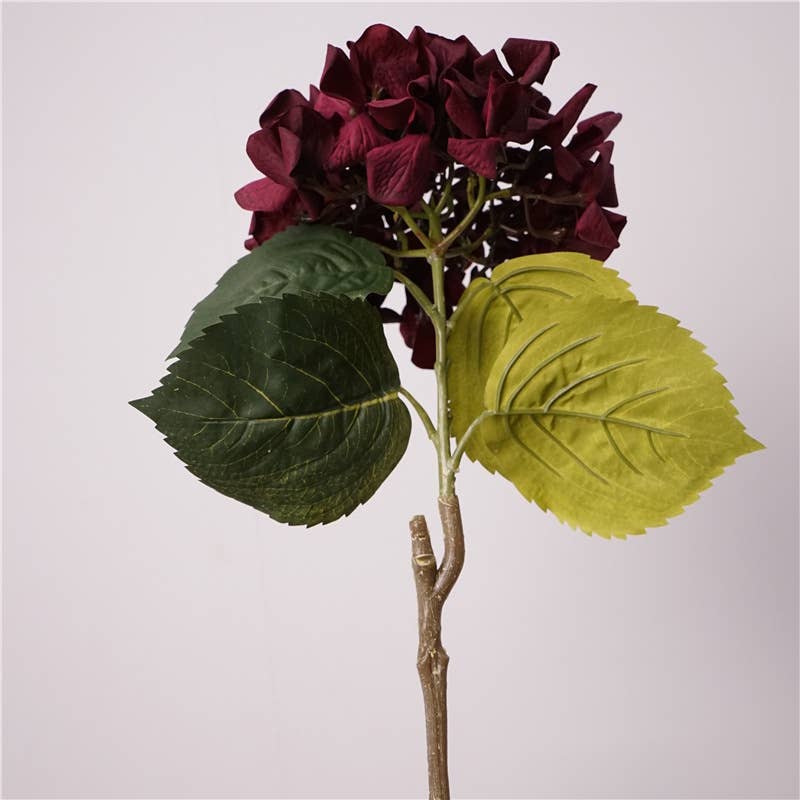 24"Lux Designer-Grade Ultra-Realistic Hydrangea–(7"Bloom): Sangria Wine - The Mustard Seed Collection, The Seed