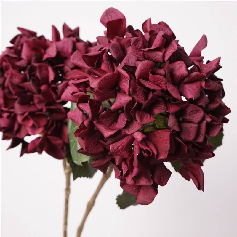 24"Lux Designer-Grade Ultra-Realistic Hydrangea–(7"Bloom): Sangria Wine - The Mustard Seed Collection, The Seed