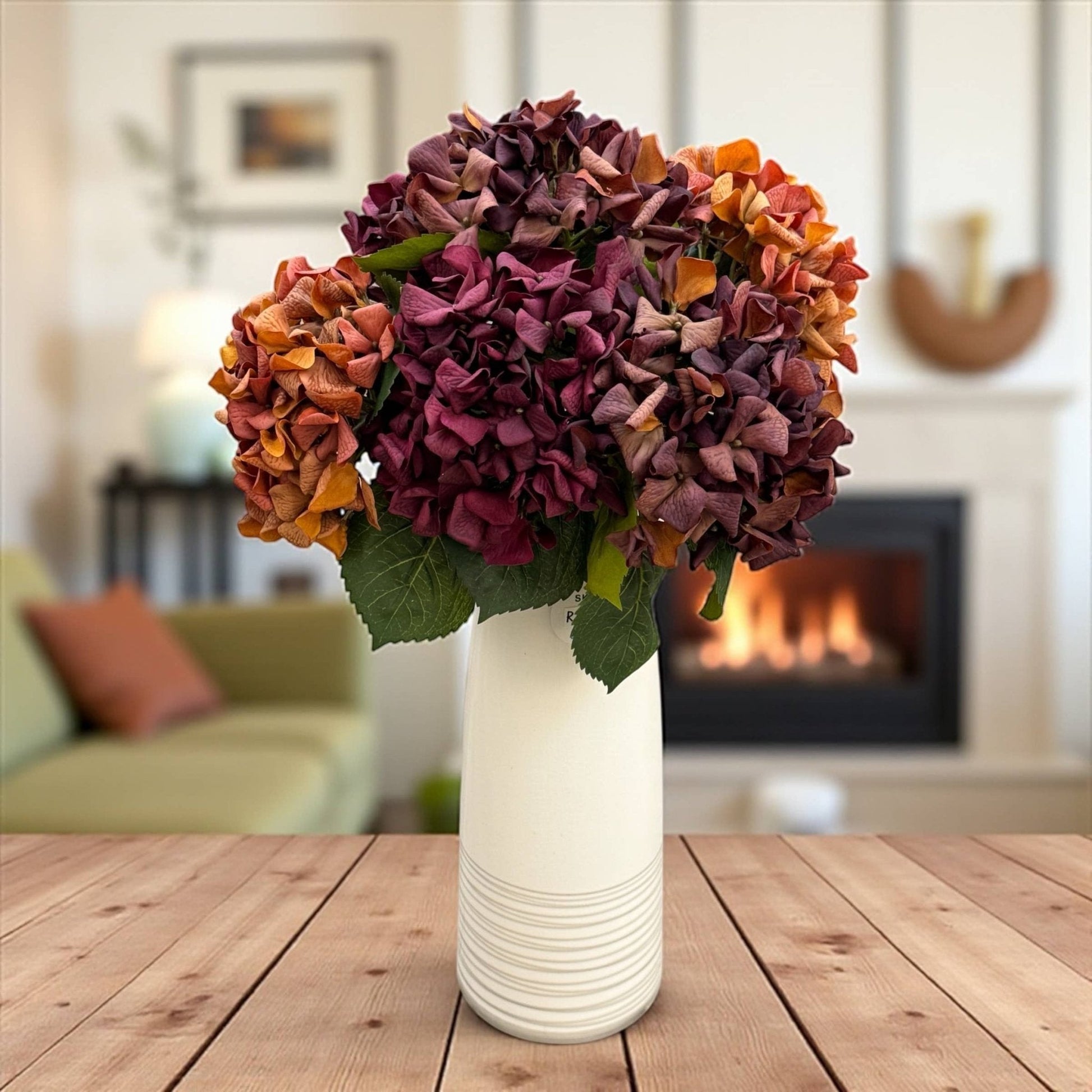 24"Lux Designer-Grade Ultra-Realistic Hydrangea–(7"Bloom): Sangria Wine - The Mustard Seed Collection, The Seed