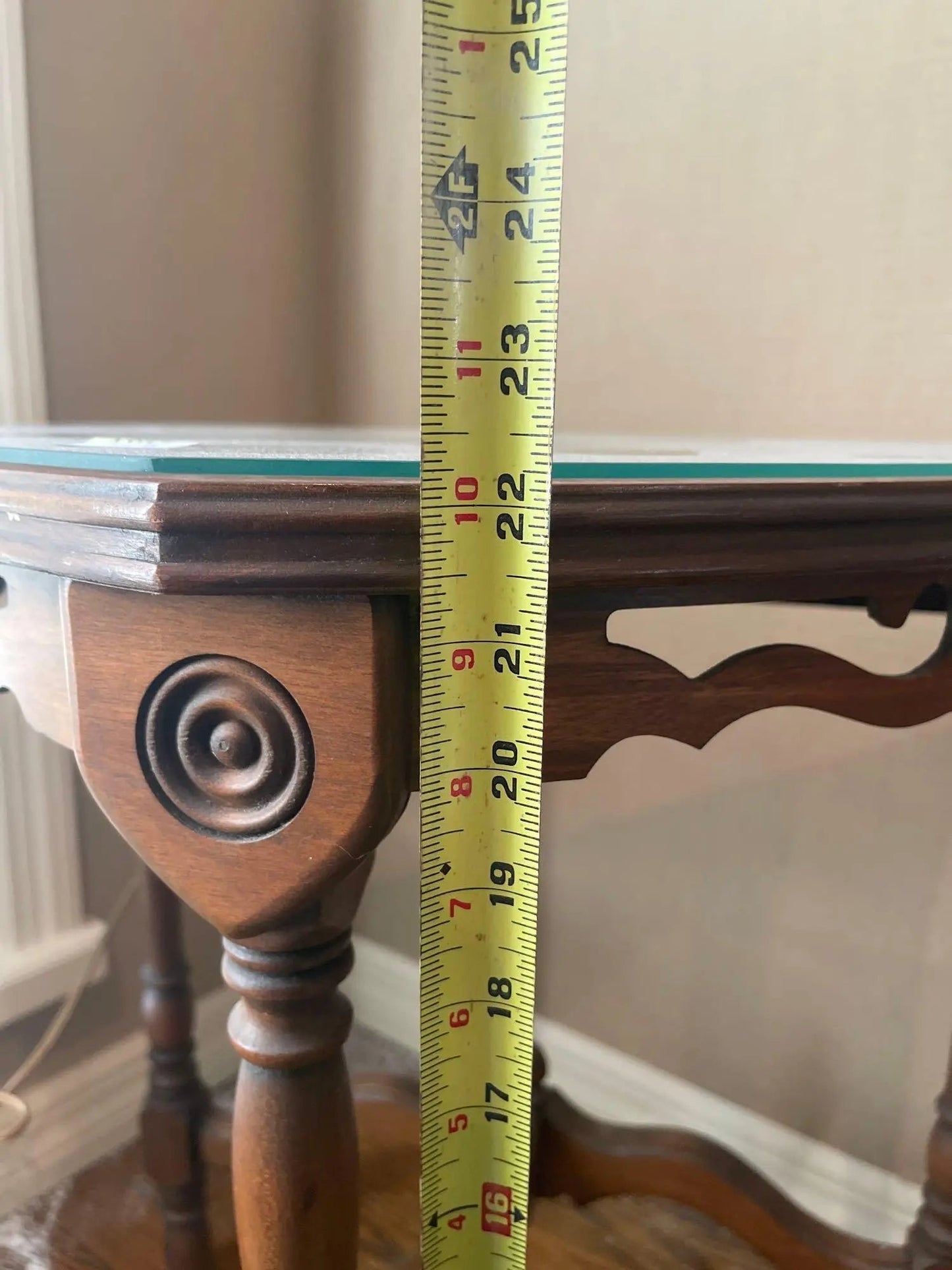 Antique Demilune Console Table with Glass Top – Ornate Carved Detail