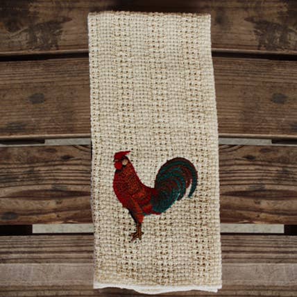24″x15″ Cotton Kitchen Towel with Decorative Embroidery: Country Rooster 