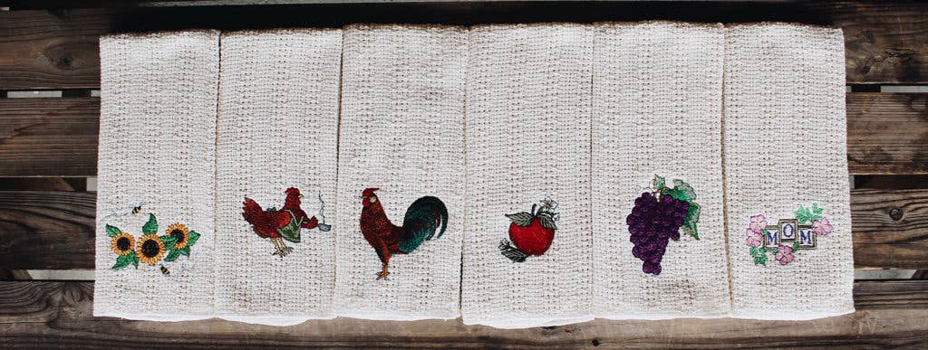 24″x15″ Cotton Kitchen Towel with Decorative Embroidery: Country Rooster 