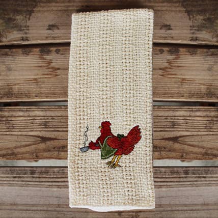 24″x15″ Cotton Kitchen Towel with Decorative Embroidery: Hen wearing Apron 