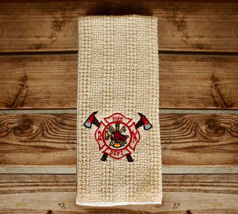 24"x15" Cotton Kitchen Towel with Fire Dept. Embroidery 