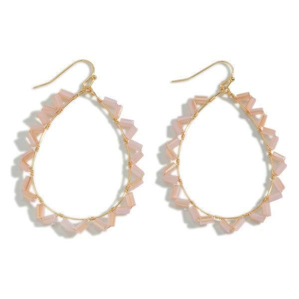 Beaded Teardrop Earrings Baby Pink